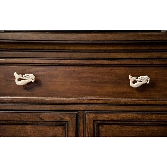 Set of 6 White Painted Cast Iron Mermaid Drawer Pull Rustic Furniture Decor Knob - Picture 5 of 12